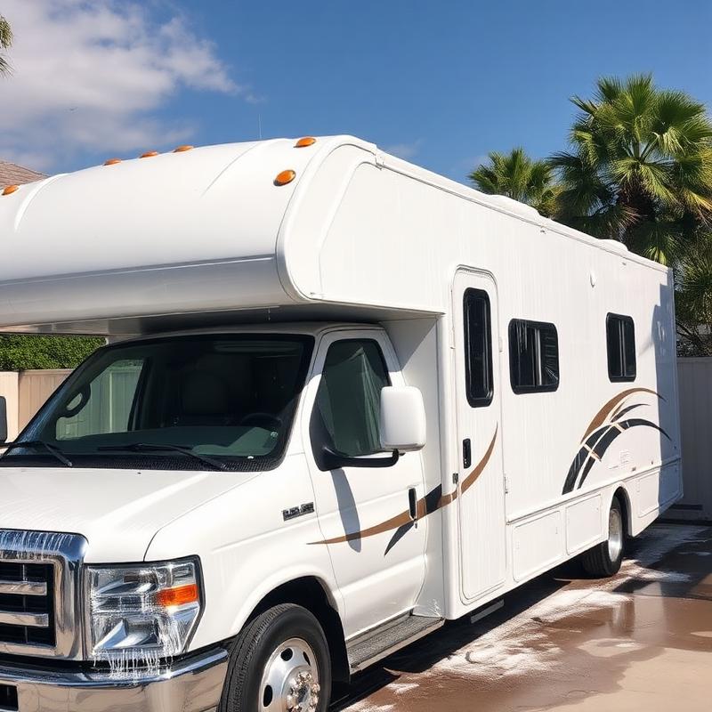 Clean Class A RV motorhome after a wash and detail