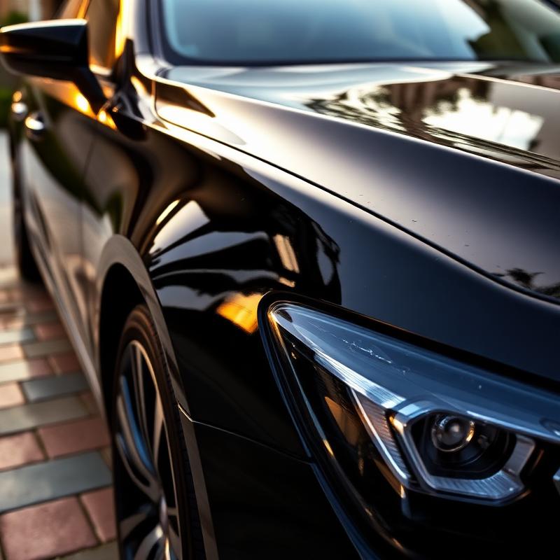 Freshly detailed glossy black sedan with deep mirror shine